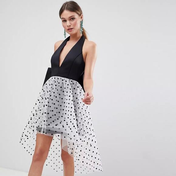 ASOS Polka Dot Halter Black Bow Dress Size 2 - Picture 1 of 5